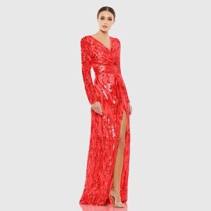 NWT $598 MAC DUGGAL Embellished Faux Wrap Open Back Gown DRESS RED 4635